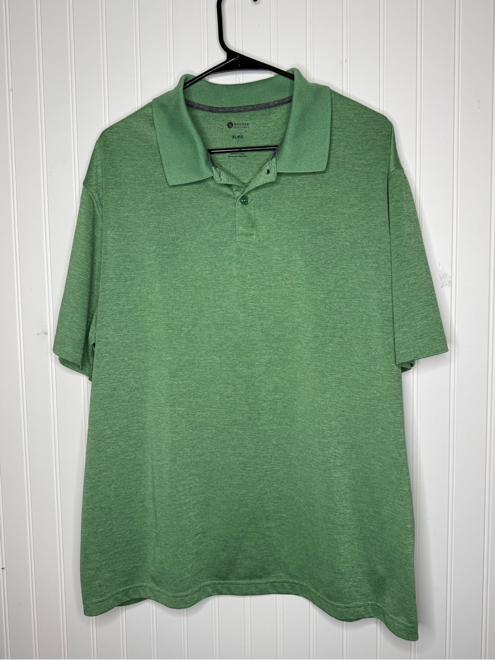 Haggar Men's Green Spread Collar Short Sleeve Button Up Polo Shirt Size XL
